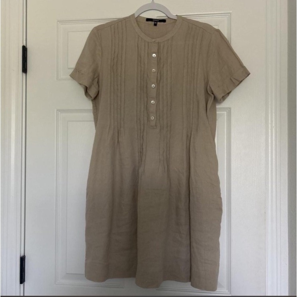 Quince Women's Size XS 100% European Linen Short Sleeve Swing Pintuck Dress